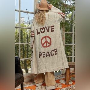 POL Cream and Brown Long Knit Coat